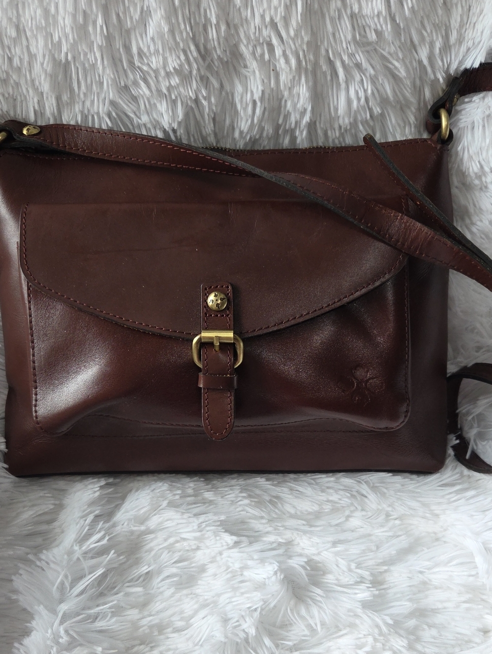 Patricia Nash Classic Brown Leather Crossbody Bag W FRONT POCKET